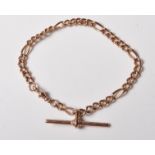 9CT GOLD FIGARO CHAIN BRACELET WITH T BAR