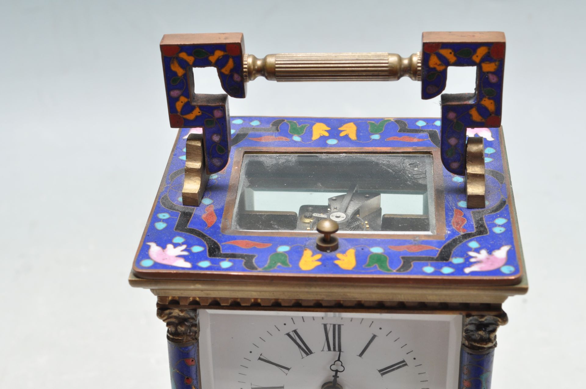 FRENCH BRASS AND ENAMEL CARRIAGE CLOCK WITH BOX AND KEY - Image 3 of 8
