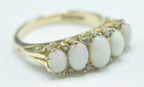 MID CENTURY 9CT GOLD OPAL AND DIAMOND RING