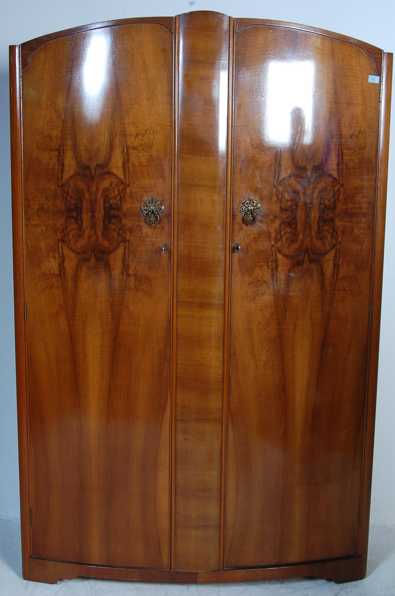 WALNUT 1950'S ART DECO REVIVAL DOUBLE WARDROBE ARMOIRE - Image 2 of 12