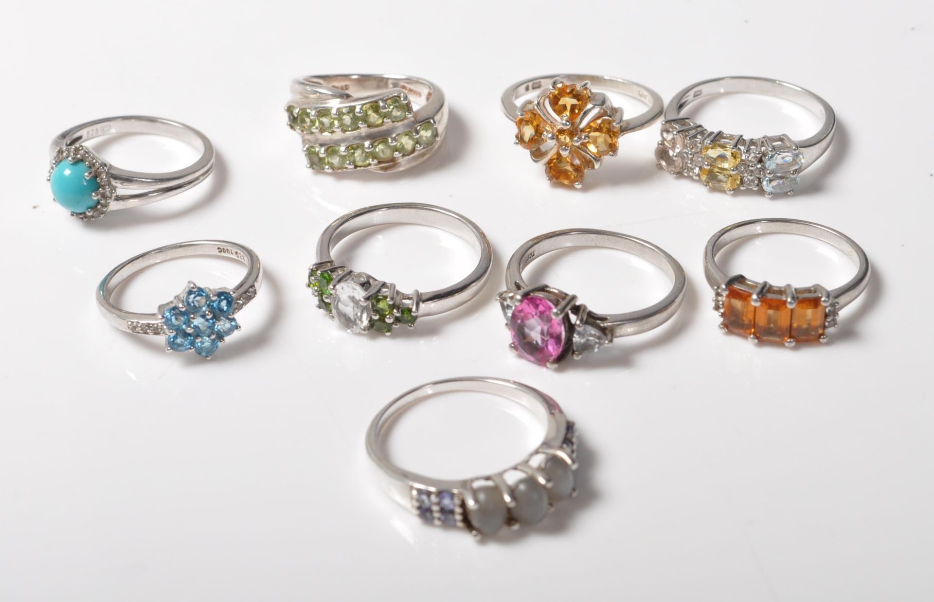 COLLECTION OF NINE SILVER LADIES RINGS