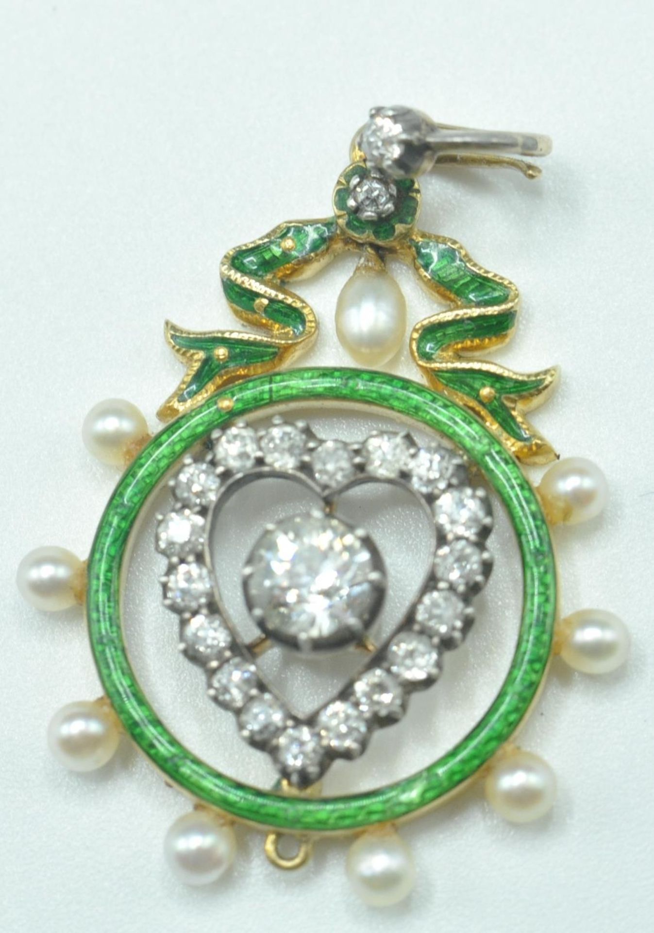 EDWARDIAN DIAMOND ENAMEL AND PEARL PENDANT - Image 7 of 7