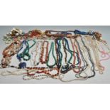 COLLECTION OF BEADED NECKLACES INCLUDING MALCHITE & PEARL