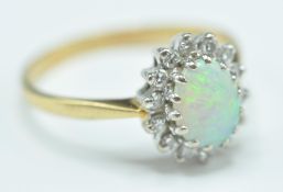 1970'S 18CT GOLD OPAL AND DIAMOND RING