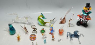 COLLECTION OF 20TH CENTURY STUDIO ART GLASS ORNAMENTS TO INCLUDE MURANO AND MILLEFIORI.