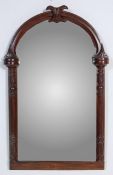 LARGE MAHOGANY FRENCH OVERMANTEL ARCHED MIRROR