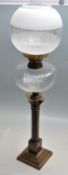 LARGE 19TH CENTURY VICTORIAN GLASS AND BRASS / BRONZE OIL LAMP