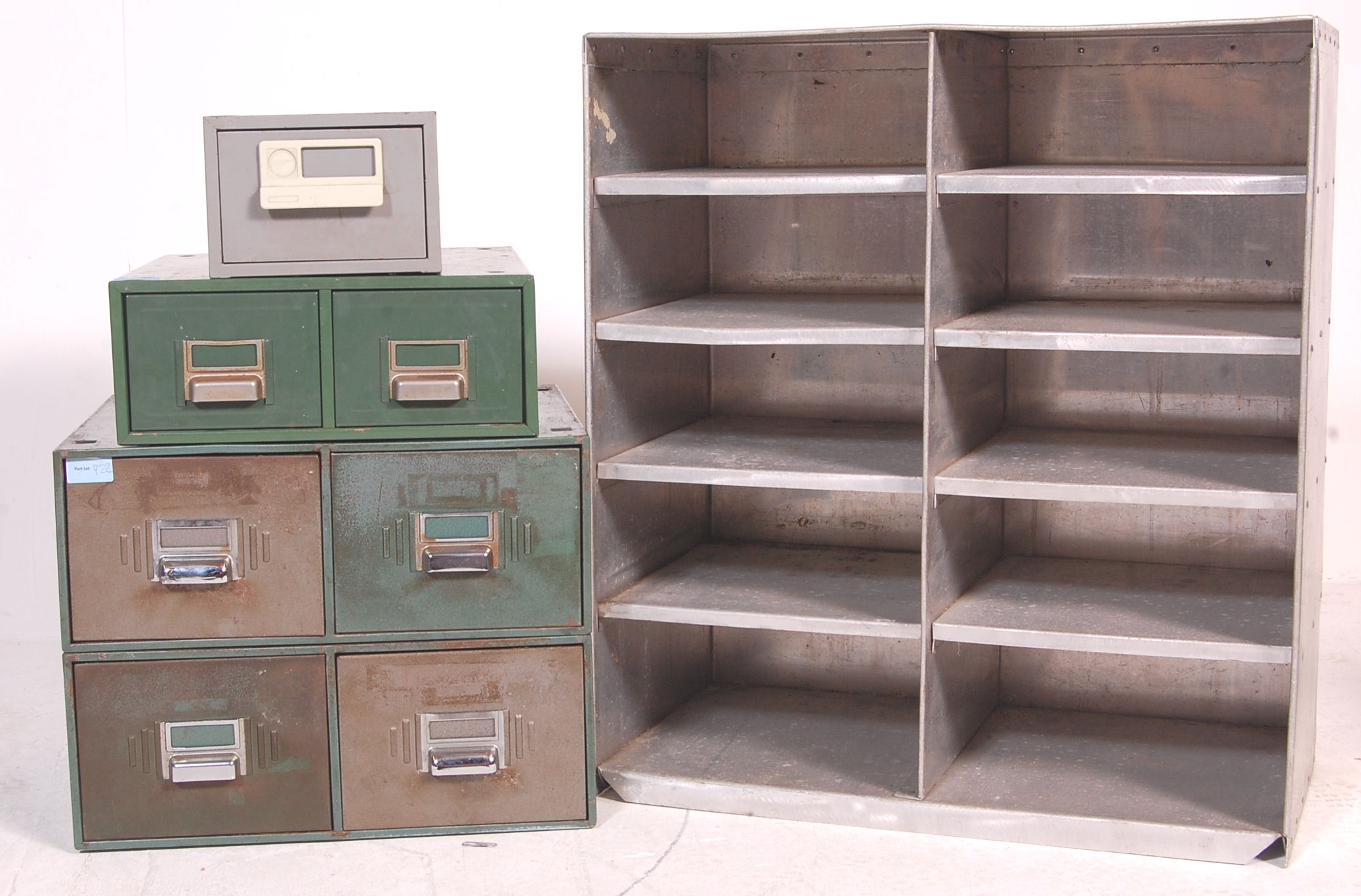 COLLECTION OF RETRO VINTAGE INDUSTRIAL FACTORY METAL FILING CABINETS