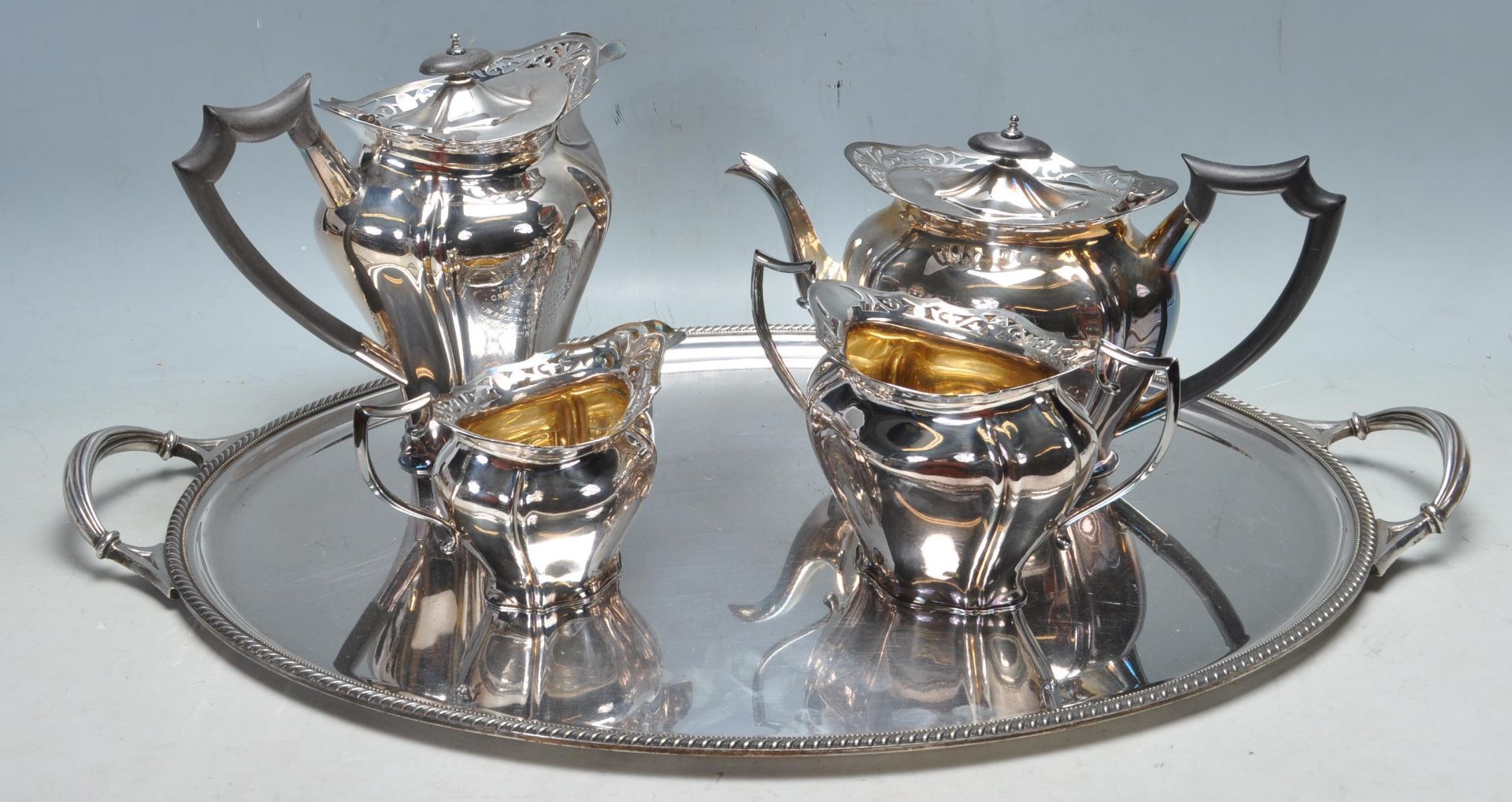 19TH CENTURY VICTORIAN SILVER PLATED TEAPOT, COFFEE POT, CREAMER JUG