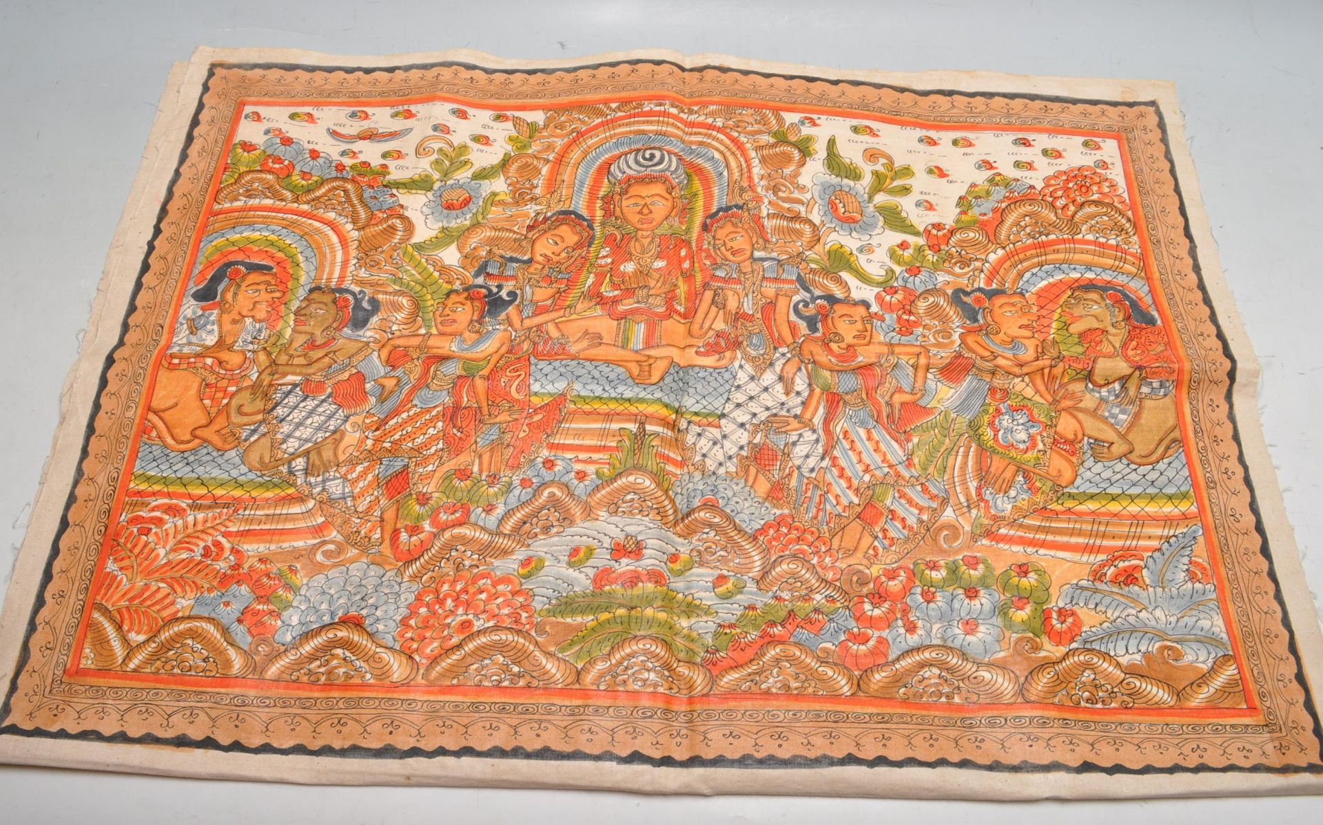 EARLY 20TH CENTURY INDIAN HAND PAINTED WALL HANGING CLOTH - Bild 2 aus 7