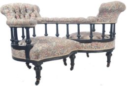 19TH CENTURY VICTORIAN ENGLISH EBONISED CONVERSATION SEAT