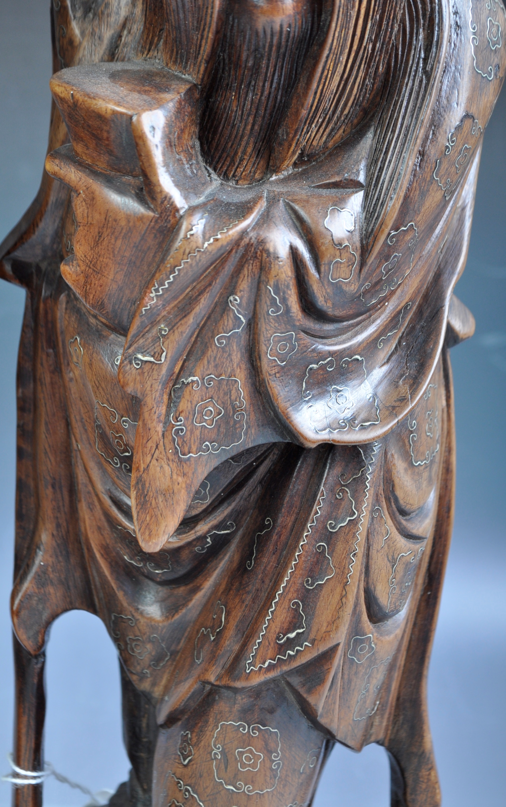 19TH CENTURY CHINESE HARDWOOD FIGURES WITH SILVER INLAY - Image 7 of 10