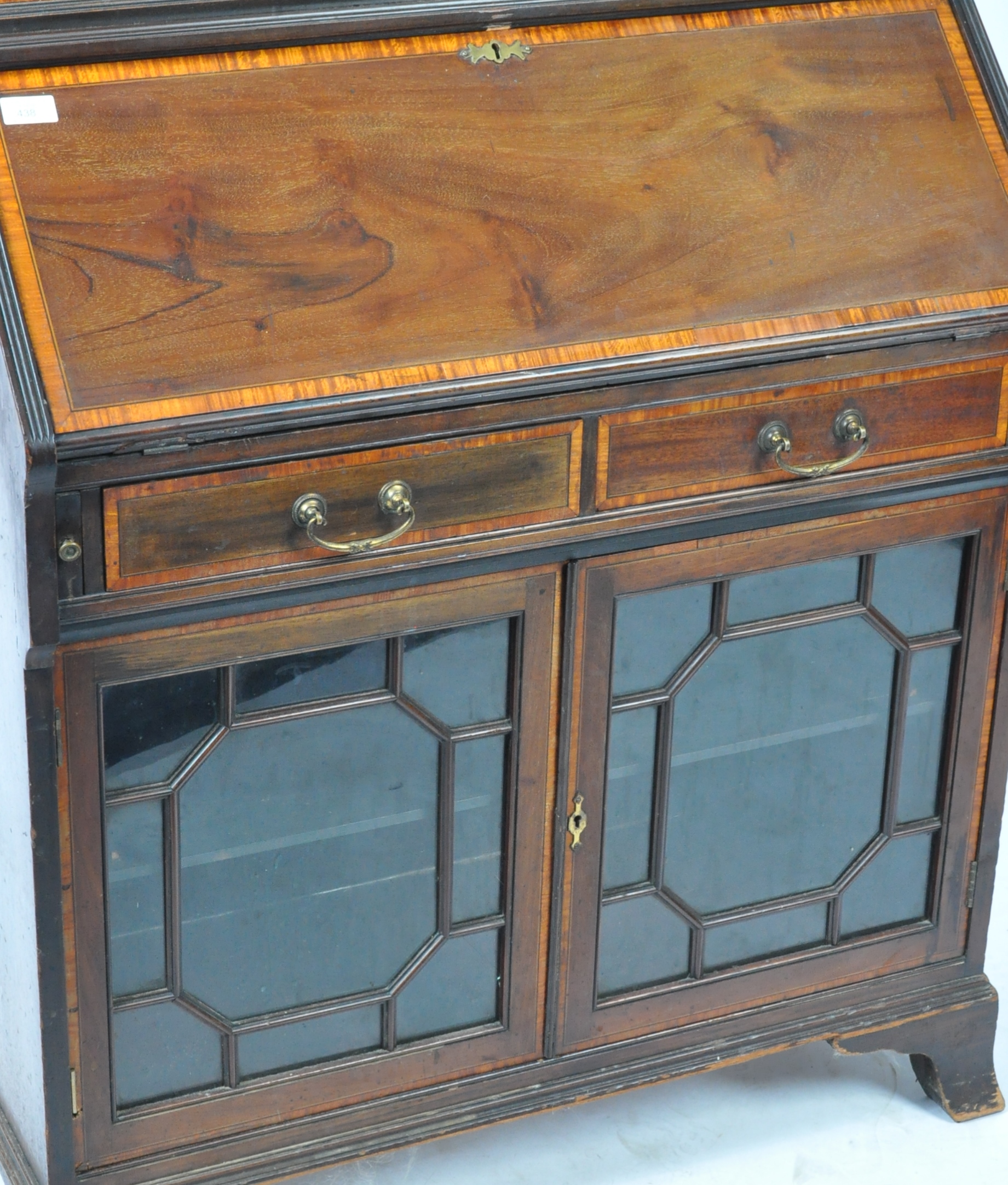 ANTIQUE 19TH CENTURY YEW & MAHOGANY BUREAU BOOKCASE - Image 3 of 7