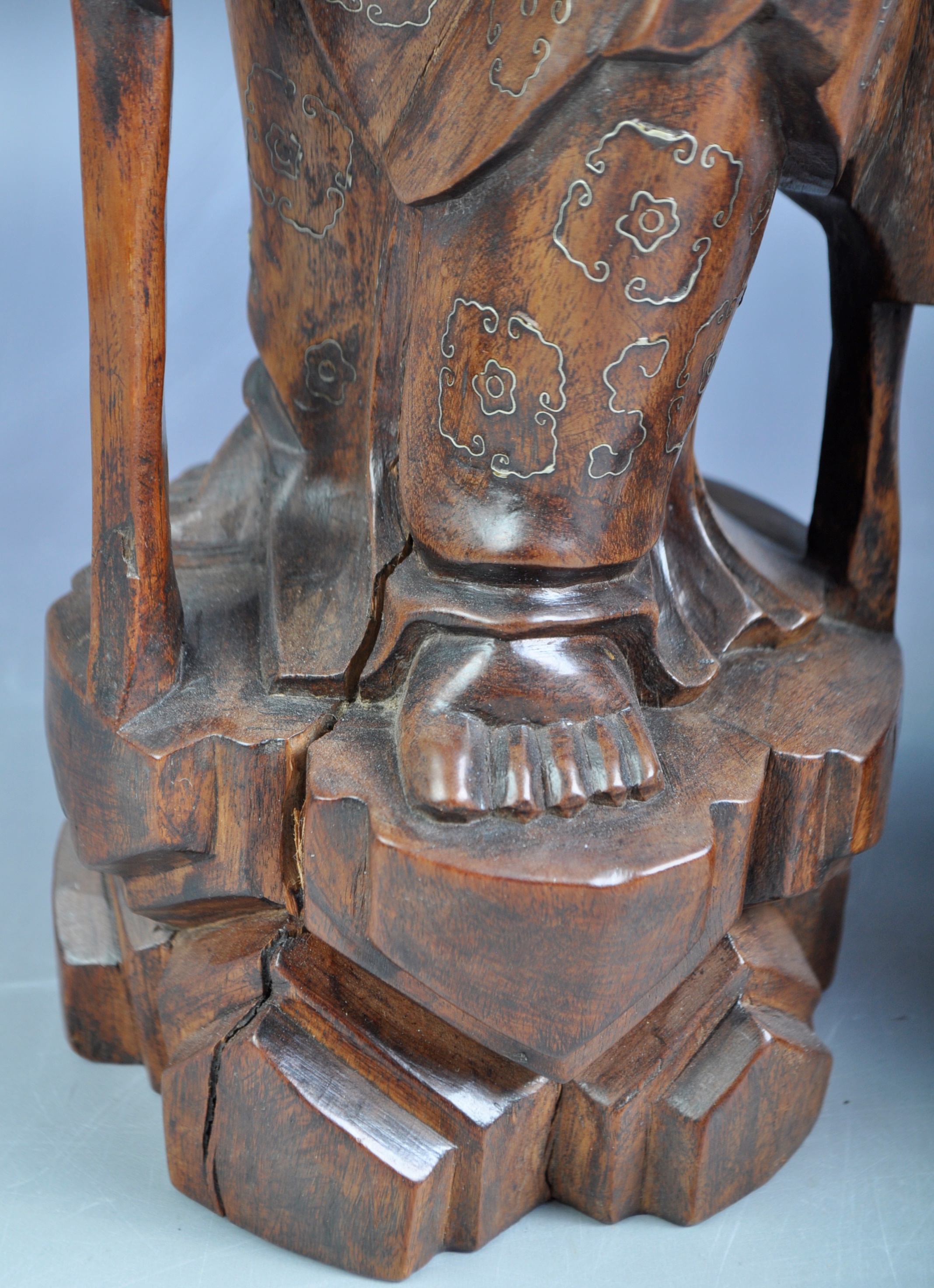 19TH CENTURY CHINESE HARDWOOD FIGURES WITH SILVER INLAY - Image 5 of 10