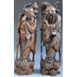 19TH CENTURY CHINESE HARDWOOD FIGURES WITH SILVER INLAY
