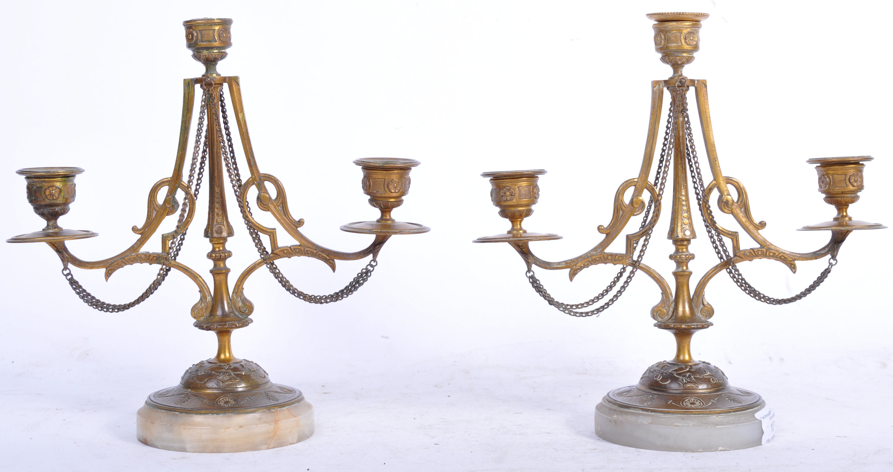 PAIR OF 19TH CENTURY BRONZE AND MARBLE CANDLESTICKS - Image 2 of 6