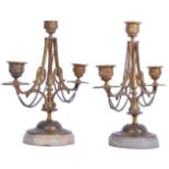 PAIR OF 19TH CENTURY BRONZE AND MARBLE CANDLESTICKS