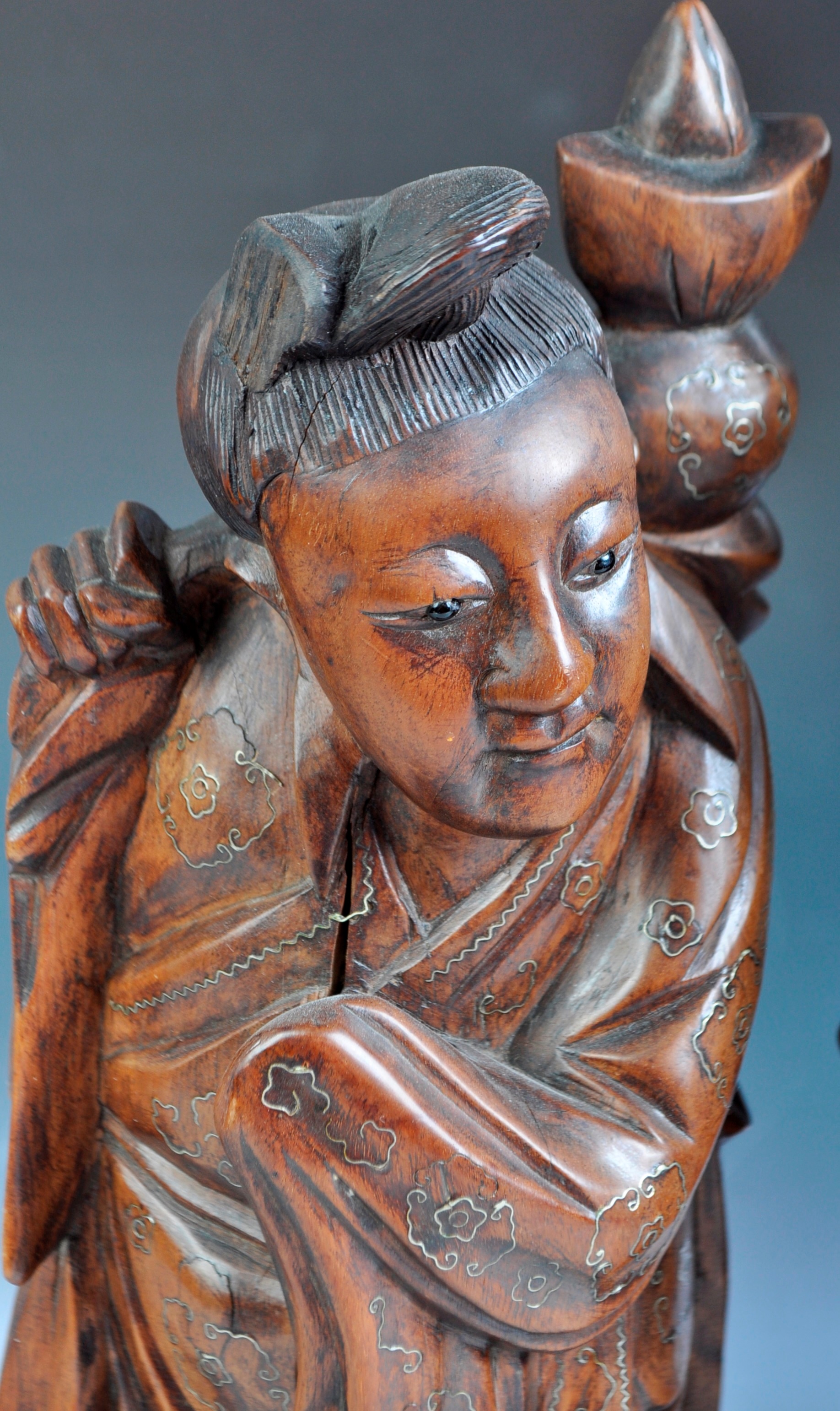 19TH CENTURY CHINESE HARDWOOD FIGURES WITH SILVER INLAY - Image 3 of 10