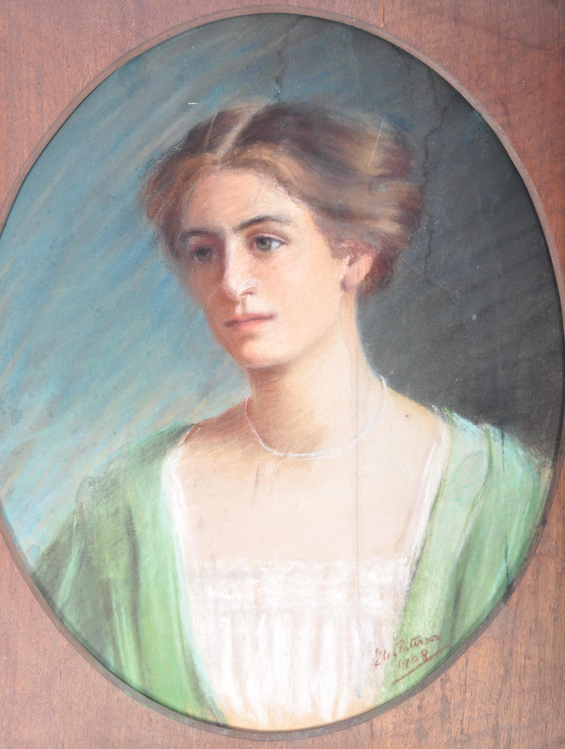E. PATERSON 1908 - PASTEL STUDY OF A YOUNG LADY - Image 2 of 5