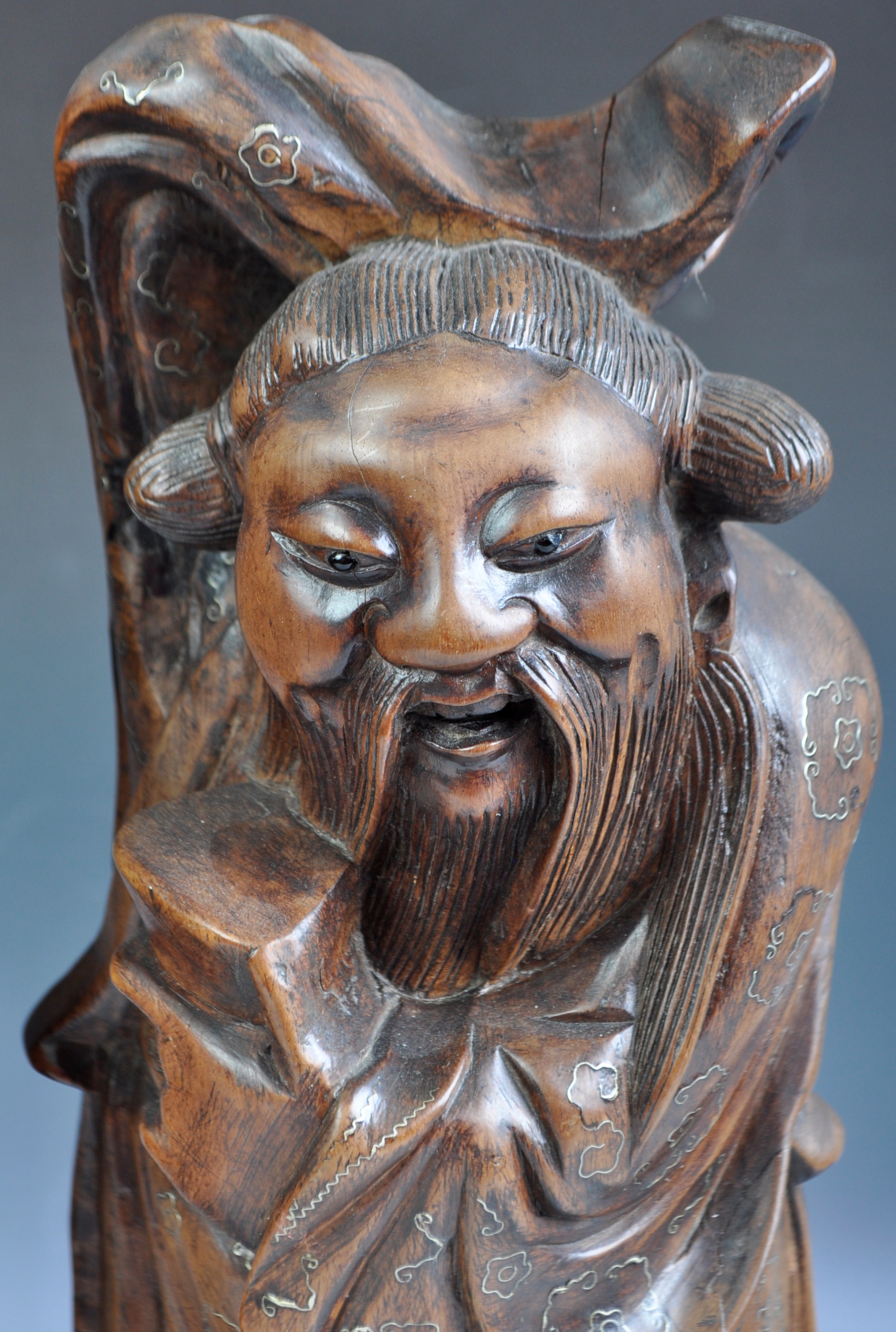 19TH CENTURY CHINESE HARDWOOD FIGURES WITH SILVER INLAY - Image 2 of 10
