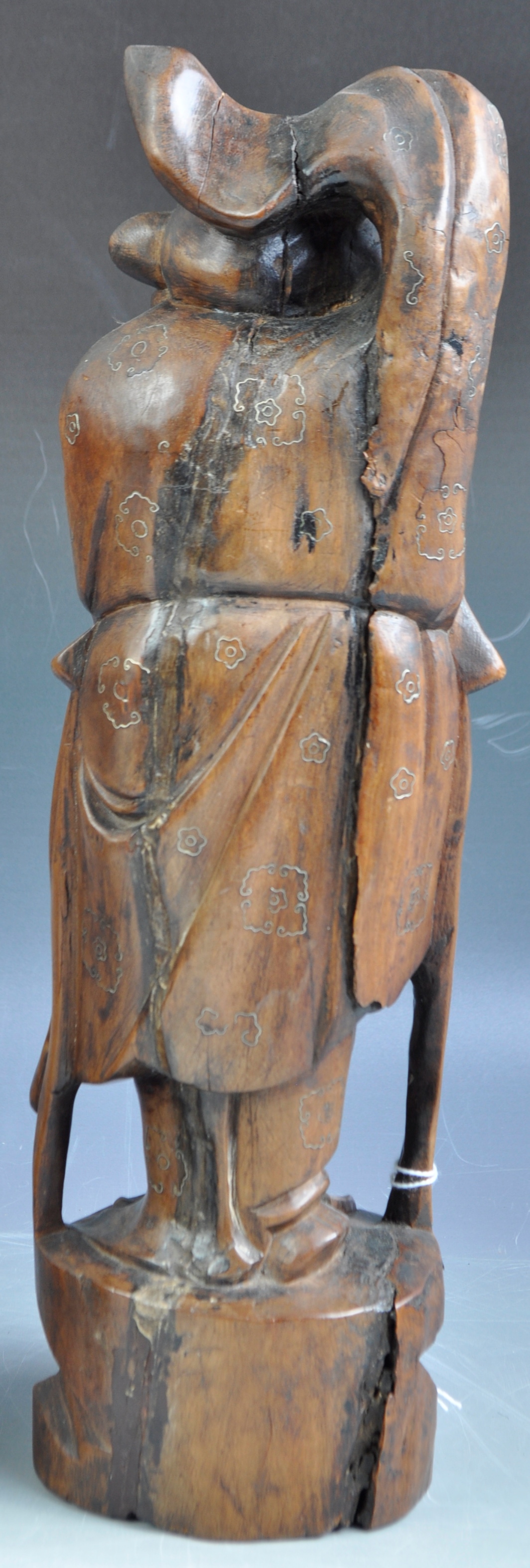 19TH CENTURY CHINESE HARDWOOD FIGURES WITH SILVER INLAY - Image 8 of 10