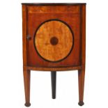 18TH CENTURY MAHOGANY SATINWOOD INLAID CORNER CUPBOARD ON LEGS