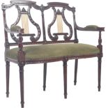 19TH CENTURY REGENCY CARVED MAHOGANY TWO SEATER LOVE SEAT