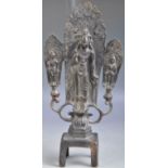 ANTIQUE HINDU BRONZE VISHNU WITH CONSORTS ALTAR PIECE