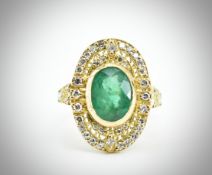 18ct Gold Emerald & Diamond Ring