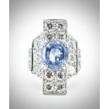 French 18ct White Gold Sapphire & Diamond Ring