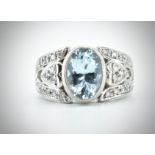 Platinum Aquamarine & Diamond Dress Ring