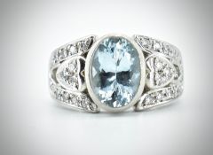 Platinum Aquamarine & Diamond Dress Ring