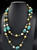 Gold Turquoise & Pearl Bead Necklace