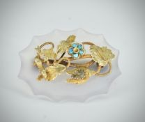Victorian 19th Century Crystal & Turquoise Mourning Brooch