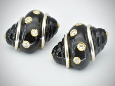 Pair of 18ct Gold Onyx Turbo Shell Earrings