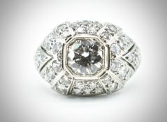 French Platinum & Diamond Bombe Ring.