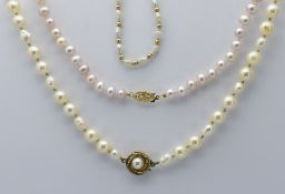 Two Cultured Pearl Necklaces & a Bracelet