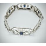 French Art Deco Platinum Sapphire & Diamond Panel Bracelet