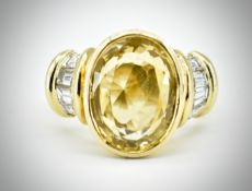 French 18ct Gold Yellow Sapphire & Diamond Ring