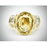 French 18ct Gold Yellow Sapphire & Diamond Ring