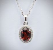 18ct White Gold & Diamond Garnet Set Pendant and Necklace Chain