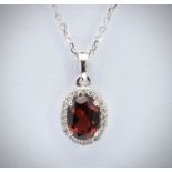 18ct White Gold & Diamond Garnet Set Pendant and Necklace Chain