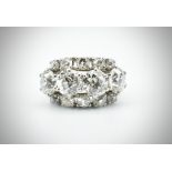 French Platinum & Diamond Cluster Ring 6.9ct