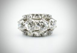 French Platinum & Diamond Cluster Ring 6.9ct