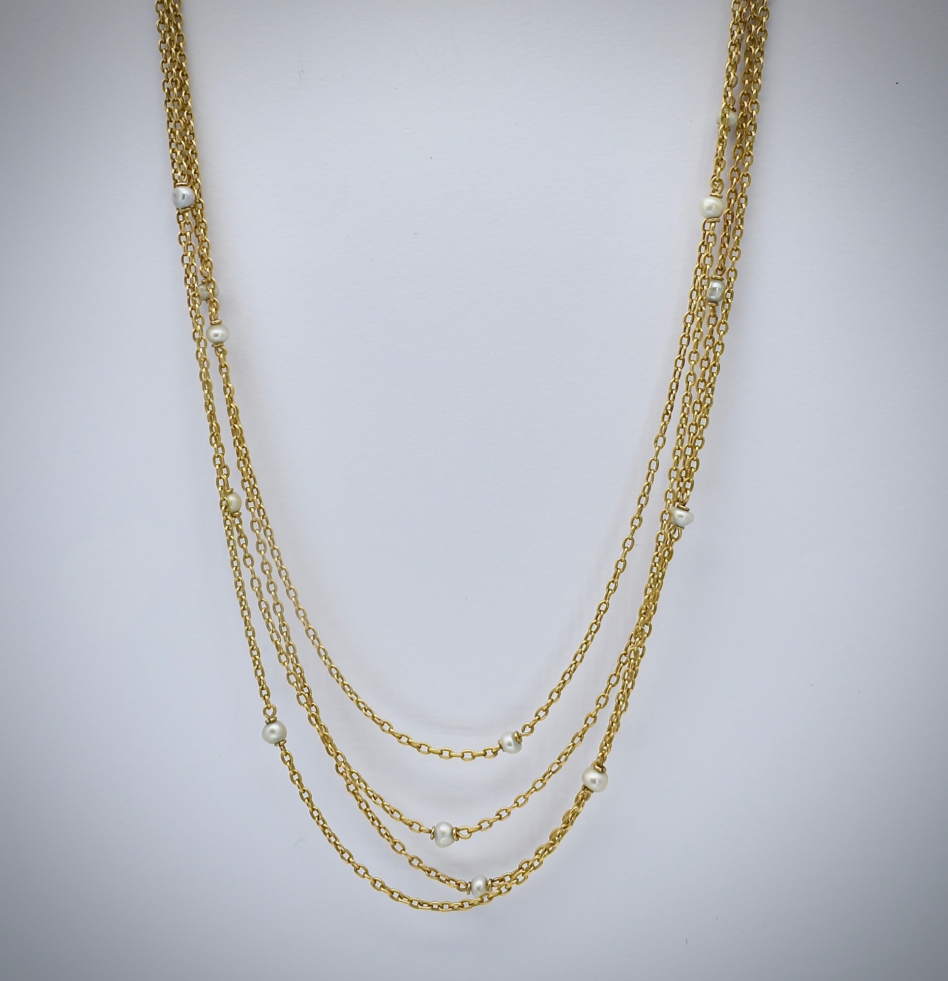 French 18ct Gold & Pearl Four Strand Necklace