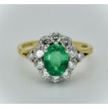 18ct Gold Emerald & Diamond Cluster Ring