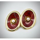 Pair of 18ct Gold Enamel & Pearl Cufflinks