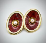 Pair of 18ct Gold Enamel & Pearl Cufflinks