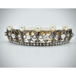 French Belle Epoque 18ct Gold Diamond & Pearl Bangle