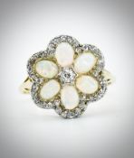 18ct Gold Opal & Diamond Cluster Ring